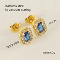 Double-layer stainless steel stud earrings with blue rectangular zircon and 18K gold plating - Square / Blue Zirconia