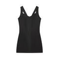 Slim fit black V-neck bandage dress with elegant criss-cross back straps on white background - S / Black