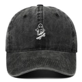 Washed dark gray vintage baseball cap with white ghost skateboarding embroidery - Adjustable / Black