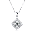 Classic 925 sterling silver necklace with one carat moissanite in square frame - (s925 Silver + Moissanite P11559 - 6.5mm/1 Carat) / Chain Length 40cm + 5cm (extension Chain)