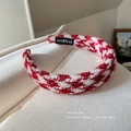Red and white houndstooth knitted headband with premium thick fabric texture - Charming Red / Houndstooth