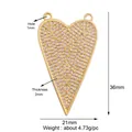 Gold-plated heart pendant with white zircon stones, 36mm x 21mm DIY jewelry charm - Gold-Long Pave Heart