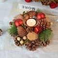 Christmas candle holder with pinecones red berries and pine needles for festive table decor - Bell Pine Cone Single Cup 18*9cm