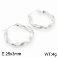 Gedrehte Creolen aus Edelstahl in Silber-Optik mit 25mm Durchmesser für Damen - 25x3mm / Stahlfarbe (KE112427-KFC)
