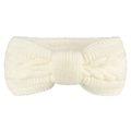 Close-up of the thick cable knit texture and bow knot on the cream-white hairband - White