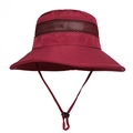 Breathable burgundy sun hat with mesh trim and adjustable chin strap for outdoors - M (56-58cm) / Burgundy