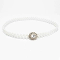 Elastic pearl waist belt featuring a gold floral rhinestone buckle for elegant dresses - Circular Rhinestone Cluster Buckle (KL139-13)