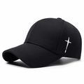 Classic black breathable mesh baseball cap with white cross embroidery on the side - Black with White Embroidery