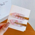 Set de dos pinzas para el cabello de acetato jaspeado rosa con clips de metal dorado - Rosa Cerezo Transparente (Paquete de 2)