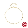 Elegant S925 sterling silver gold bracelet with round beads and zircon centerpiece - 925 Silver / Gold