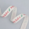 Cream Christmas ribbon with red Merry Christmas text and green pine needle patterns - 3-Merry Christmas Leaves Style (1.5cm*10 Yards)