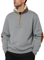 Sudadera retro gris para hombre con cuello alto, forro polar y parches en los codos - S / Gris claro