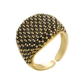 Macro detail of adjustable black zircon wide band ring in gold plated finish - Adjustable Open / Gold - Black Zirconia