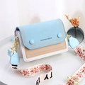 Blue and beige small crossbody bag with stylish patterned wide jacquard shoulder strap - Light Blue