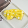 Plush yellow polka dot headband with oversized bow for skincare and makeup - Yellow Polka Dot Bow Hairband (110#)