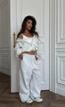 Detail view of light grey hooded crop jacket and high waist wide leg sweatpants set - S / Light Gray