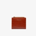 Slim brown crocodile pattern wallet with gold logo and zipper for modern women - Brown