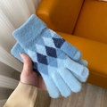 Gemütliche blaue Strickhandschuhe mit Rautenmuster für Damen mit Touchscreen-Funktion - Einheitsgröße / Himmelblau