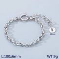 Silver stainless steel chain bracelet with 10mm round charm engraved letter E - Silver - Letter E (KB186394-Z)