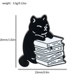 Cartoon black cat reading book enamel pin with size and weight dimension specs - Black Cat with Books