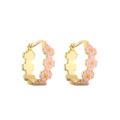 Golden daisy flower hoop earrings with pink petals and yellow center in a pair - Pink Hoop / 1 Pair
