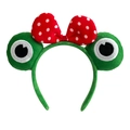 Cerchietto di peluche con occhi di rana verde e fiocco a pois rossi su bianco - Stile Principessa / Verde con Fiocco a Pois Rossi