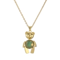 Charming golden bear necklace featuring a green crystal pavé belly on a delicate O-chain - Green