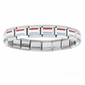 Elastic modular stainless steel bracelet featuring red white and blue striped charms - 0469 - Luxembourg Flag 1 Section