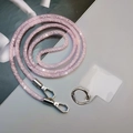 Rosa Glitzer-Handykette aus Netzmaterial mit Strasssteinen und silbernen Metallclips - Crossbody Stil [Roségold] Netz Strass Schlüsselband + Silberne Runde Schnalle + Halbtransparenter Patch