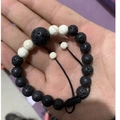 Bracelet tressé ajustable en pierre de lave noire et perles de marbre blanc poli - 001-Mélange Noir et Blanc