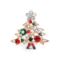 Christmas tree brooch with golden metal base and colorful crystals in white background - Gold Hollow Christmas Tree