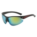 Lunettes de soleil de sport noir mat avec verres réfléchissants bleu-vert-jaune cyclisme - Monture Noire Verres Miroir Or