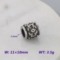 Perla a botte in acciaio inossidabile argento vintage con incisioni, 11x10mm - Stile Intagliato Vintage (KLJ9069-KJX)