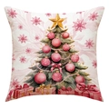 Detail of pink Christmas tree and gifts printed on high-quality linen pillow cover - 45*45cm (Single Pillowcase) / Pink Christmas Tree
