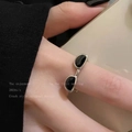 Kreativer Sonnenbrillen-Ring mit schwarzer Emaille und Zirkonia aus 925er Silber - Silber Sonnenbrille Kreativer Ring (J916)