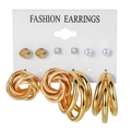 6-pair set of gold geometric hoop earrings with pearls and crystals on white card - 6 Pairs Set / Gold