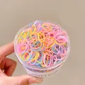 500-piece jar of pastel elastic hair ties in pink, yellow, and blue 0.1cm wide bands - 4# Thickened Spring (500pcs Jar)