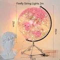 Pink globe decorative lamp with silver metal tripod and warm LED firefly lights - Globe - Pink + Light String