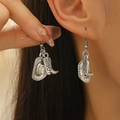 Detail of silver cowboy hat and boot pendant earrings showing realistic scale and texture - Antique Silver Cowboy Hat & Boots Set (DZ047)