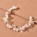 Accessorio per capelli da sposa con fiori bianchi e rosa, perle e fili dorati - Rosa