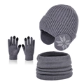 Grey 3-piece kids winter knit set with snowflake hat, touch gloves and neck warmer - Three-Piece Set / Dark Gray