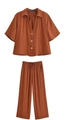 Zweiteiliges Damen-Set mit rostfarbenem Revershemd und Hose mit weitem Bein für den Sommer - XS / Rost Set