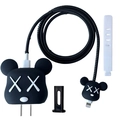 Christmas 20W charger case set with black cartoon character design and cable wrap - Black Violent Bear / Five-Piece Set