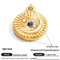 Golden moon and star pendant in stainless steel with blue gem and white crystals - Gold Star Moon Blue Zircon Pendant (PJ91342)