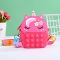 Pink unicorn pop-it fidget purse with colorful star print strap and silicone material - Rose Red