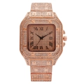 Orologio quadrato di lusso in oro rosa con cristalli bianchi e numeri romani classici - Oro rosa