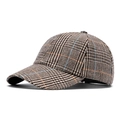 Vintage brown glen plaid baseball cap with orange and blue accents in retro style - Adjustable / Khaki Glen Plaid