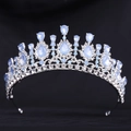 Close-up of bridal crown with silver base, blue teardrop stones and crystal diamonds - H1380 Thick Silver White Diamond + Blue Opal