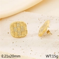 Elegant gold square woven stud earrings with diamonds, size 21x20mm, weight 15g - Gold (KE115687-GC)