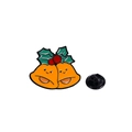 Christmas enamel brooch featuring orange smiling bells with green holly leaves and berries - Smiling Double Bells (CZ1187-8)